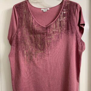 Liz Claiborne Women's Berry Colored Shirt with Design Size 3X NWT